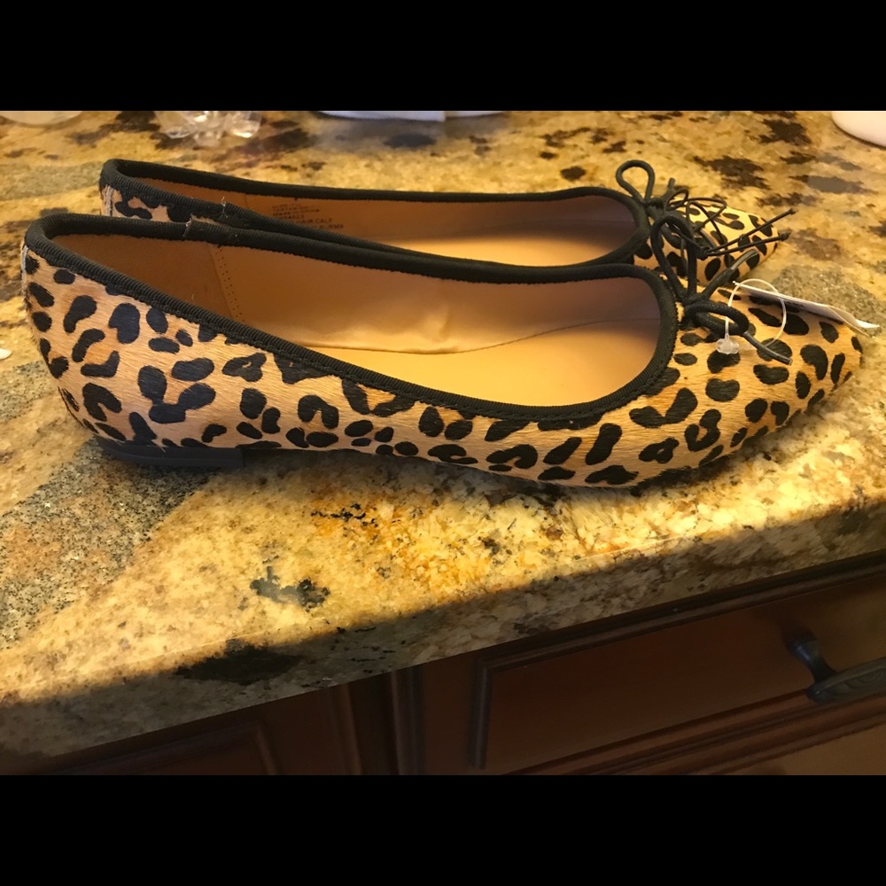 Women’s calf skin leopard print pointed toe flats